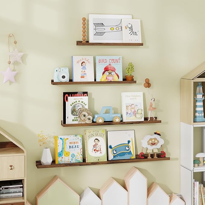 Fun Memories Long Wall Shelves Set of 2-60 Inch Floating Shelves for Wall - Picture Ledge Shelf with Lip for Storage - Wall -