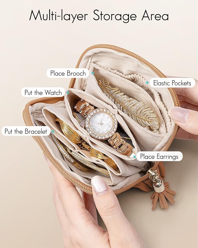 Vlando Small Travel Jewelry Case,Jewelry Pouch Bags with Zipper,Velvet Jewelry Organizer Storage Bag for Bracelet Rings Earri