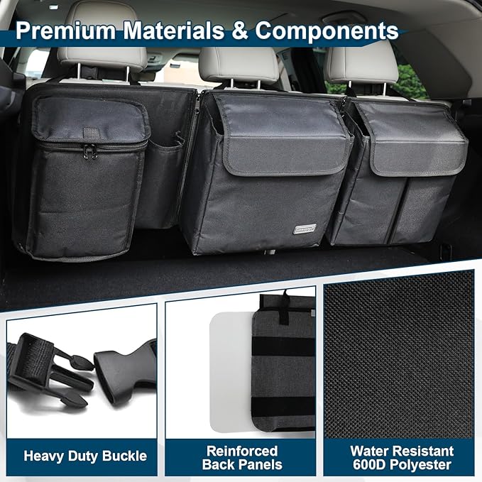 Deluxe Trunk and Backseat Organizer for Medium or large size SUVs & RVs, Detachable Storage Modules with Built-in Cooler,