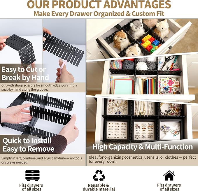 Drawer Divider Adjustable Diy Storage Organizer Separator for Tidying Clutter Cutlery Makeup Clothes of Dresses, Desk & Box i