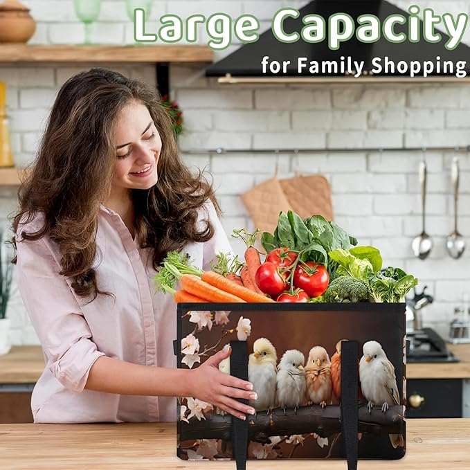 Reusable Grocery Bags Heavy Duty Shopping Bags Foldable Large Tote Bags with Long Handles & Hard Bottom