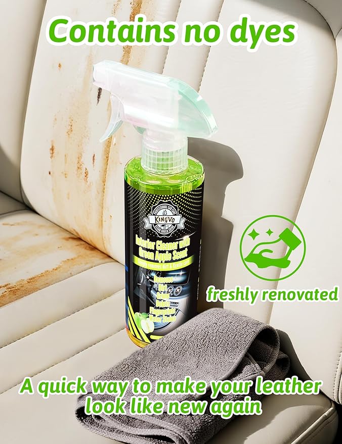 Kingvo Interior Car Cleaner, Car Seat Cleaner Cleaning Kit Carpet Shiny Stuff Deep Cleans Rubber Floor Mat Truck,Green Apple 