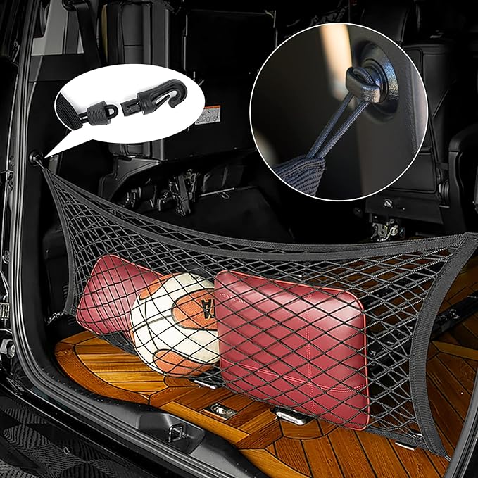 Double-Layer Trunk Cargo Elastic Net for SUV, 35x11 Stretch to 65x25 for Car Organizer Heavy Duty with Hooks