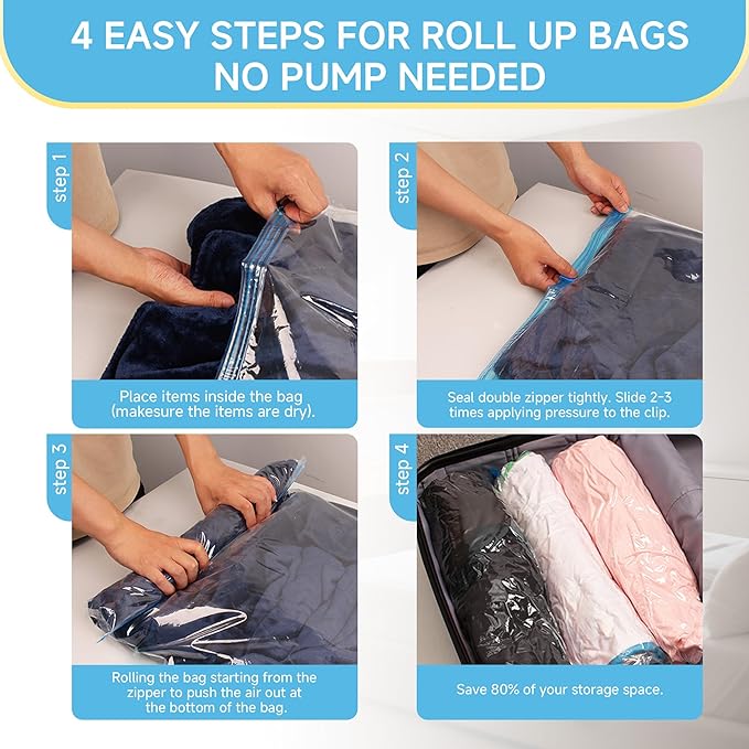 Compression Bags for Travel - Travel Essentials - 30 Pack Space Saver Bags - No Vacuum Needed - Compression Packing Bags for 