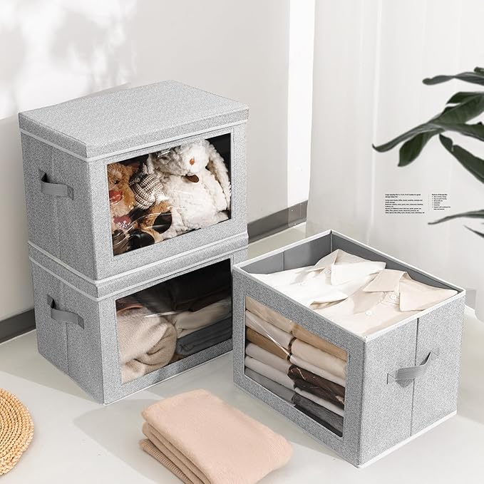 Homsorout Fabric Storage Bins with Lids, Large Storage Cubes with Window, Fabric Storage Baskets Bins for shelves, Closet Sto