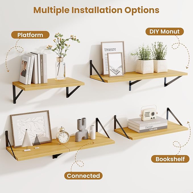 Floating Shelf for Wall,32" WX10 D Wood Floating Shelves with Sturdy Metal Bracket Set of 2,Wall Mounted Hanging Shelf for Ba
