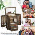 Jewelry Box for Women, Rustic Wooden Jewelry Boxes & Organizers with Mirror & Drawers,6 Layer Jewelry Organizer Box for Rings