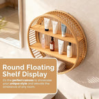 Vintiquewise Round Bamboo Wall Shelf with 2 Wooden Tiers – Natural Hanging Wall Decor and Floating Display Rack Accent for Mo