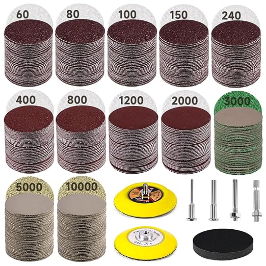 308 Pieces 3 Inch Sanding Discs, GOH DODD Wet Dry Sandpaper with Interface Pad and Backer Plate 1/4" 1/8" Shank, 60-10000 Gri