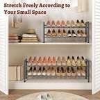 FAVOOSTY 2-Tier Expandable Shoe Rack, Adjustable Shoe Shelf Storage Organizer Space Saving Metal Free Standing Shoe Rack for 