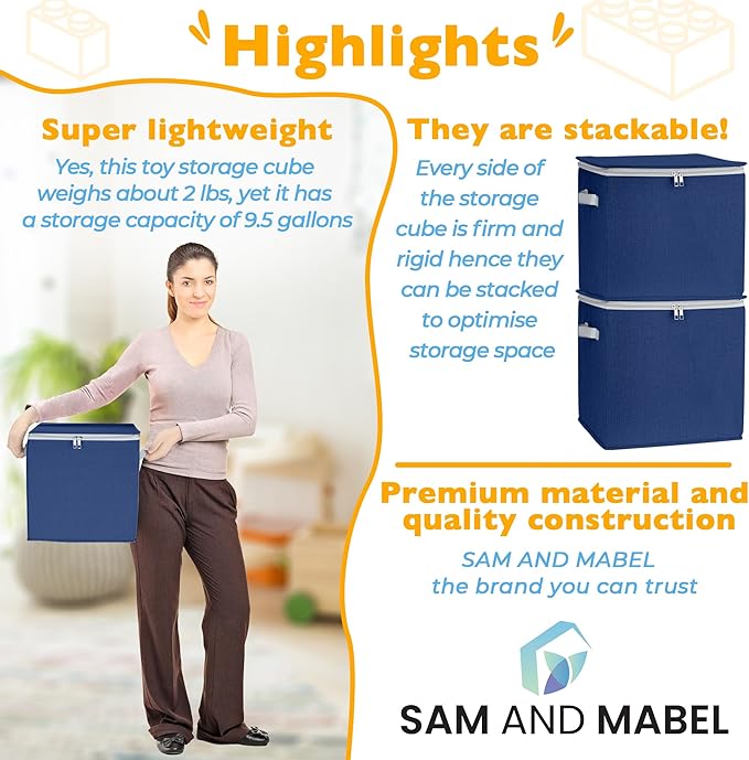 SAM AND MABEL Toy Storage Organizer with Play Mat for Kids – 13" x 13" x 13" Storage Box, Stackable and Foldable Cubby Basket