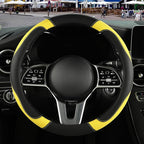 Microfiber Leather Steering Wheel Cover, Breathable, Anti Slip, 13.5 inch to 14 inch, Black with Yellow