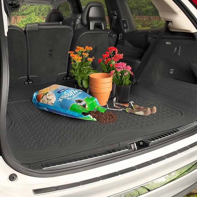 Motor Trend FlexTough™ Heavy Duty Rubber Black Car Floor Mats All Weather & Jumbo SUV Cargo Liner Full Set - Universal Trim to Fit Automotive Floor Mats & Trunk Mats for Cars Interior Accessories