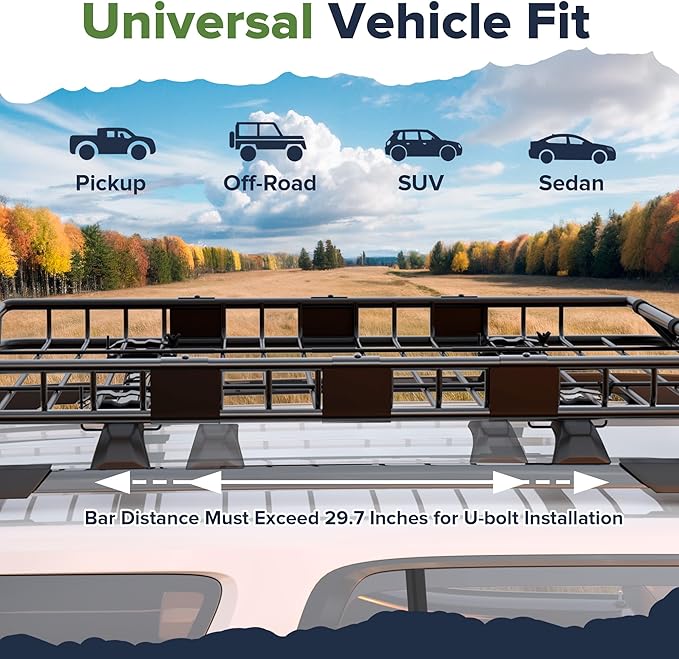 ARKSEN 54 x 39 x 5 Inch Roof Rack Cargo Carrier, Rooftop Cargo Basket with Extension, 150 lbs Capacity Heavy Duty Car Top Luggage Rack for SUV, Pickup Truck with Net & Ratchet Straps