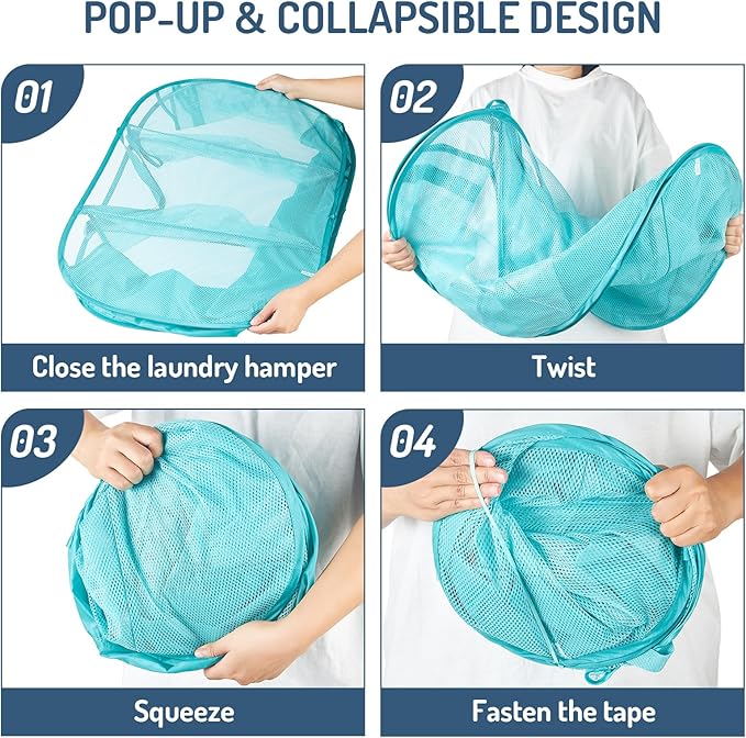 Seiritex Mesh Popup Laundry Hamper 3 Compartment Sortable Horizontal Collapsible Laundry Basket for Clothes Laundry Room Bedr
