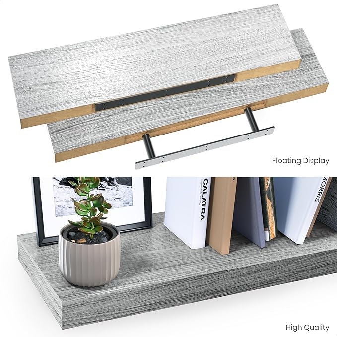 Ballucci Floating Shelves, 36" Wood Wall Shelf Set of 2, with Invisible Brackets for Bathroom, Living Room, Bedroom, Kitchen,