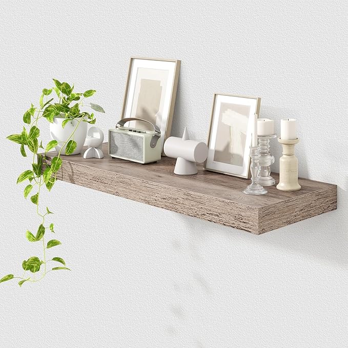 12 Inch Deep Floating Shelves | 36 Inch Grey Floating Shelves | 36" W x 12" D Rustic Wood Shelves for Wall | Deep Grey Shelve