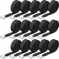Riakrum 15 Pack 12 Feet Lashing Straps Adjustable Kayaks Tie Down Cam Buckle Straps with Buckles up to 250lbs for Cargo, Luggage, Motorcycles, Truck, Car Roof Rack, Sup Surfboard(Black)