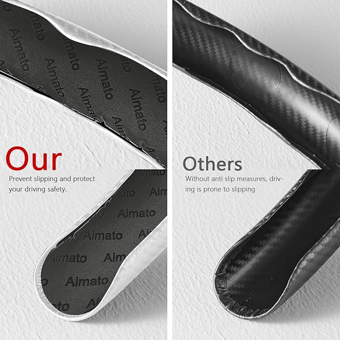 3 Piece Carbon Fiber Steering Wheel Cover,Car Steering Wheel Protector with Non-Slip Lining,Breathable Microfiber Universal for 14.5-15 inch,White