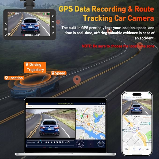 4K Dash Cam Front and Rear Camera with AI(ADAS), Dash Camera for Cars Built-in 5.8G WiFi GPS, 3.2" IPS Screen Dash Cam with 2