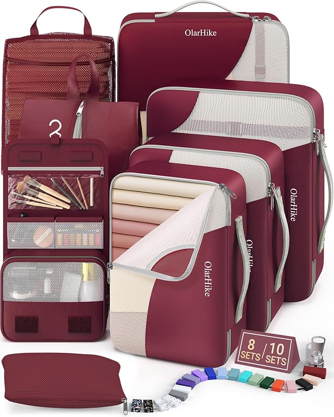8 Set Packing Cubes for Travel, Gifts for Women Mom,Anti-Tearing Suitcase Organizer for Luggage with Shoe & Hanging Toiletry 