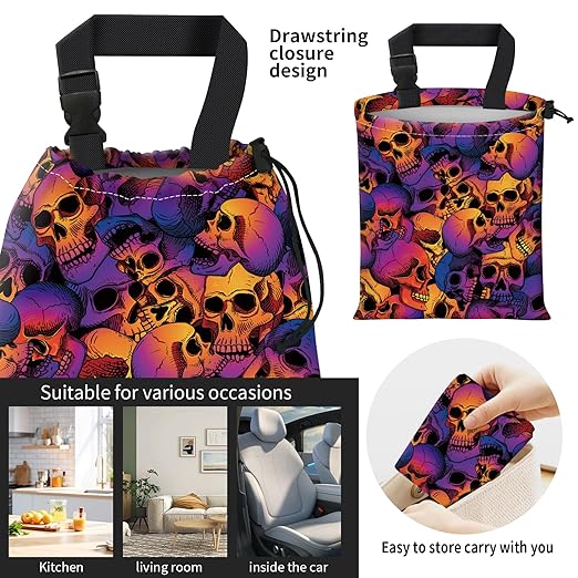 Car Trash Bag Large Hanging Can for Back of Seat, Cute Waterproof Car Garbage Bag for Vehicle, Travelling, Outdoor Colorful Skull Pattern