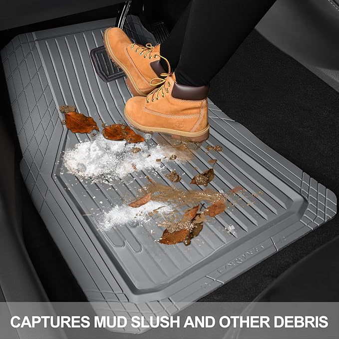 CAR PASS Heavy Duty Rubber Floor Mats for Car, Waterproof Liner Deep Dish Car Mats Full Sets, Universal Trim to Fit for SUV Truck Sedans Vans, All Weather Automotive Floor Mats 3pcs, Solid Gray
