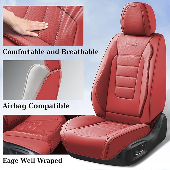 Coverado Car Seat Covers Full Set, Nappa Leather Seat Covers for Cars, Car Seat Protector Car Seat Cushion, Front and Back Se
