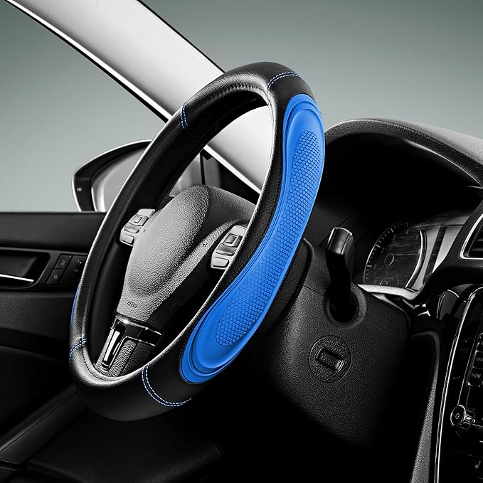 Road Comforts Car Steering Wheel Cover - Microfiber Leather Steering Wheel Wrap Sports 14.5-15 Inch Steering Wheel Cover Non-