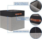 Temary 13 x 13 Storage Cubes Foldable Storage Cubes 4 Pack Canvas Storage Bin for Home, Square Storage Baskets with Leather H