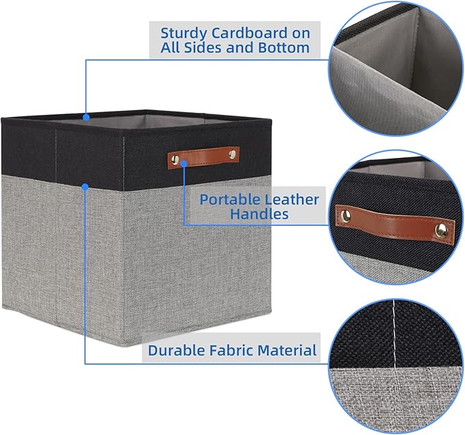 Temary 13 x 13 Storage Cubes Foldable Storage Cubes 4 Pack Canvas Storage Bin for Home, Square Storage Baskets with Leather H