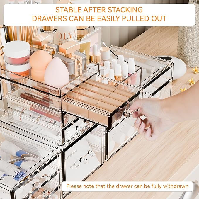 Yieach 3 Pack Clear Makeup Organizer Countertop for Dresser,Vanity and Bathroom Counter Organizer,Tiered Stackable Makeup Acr