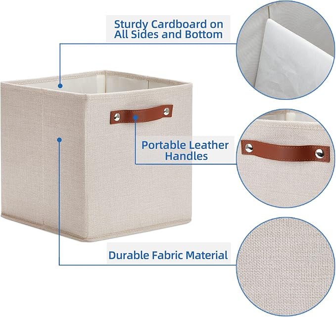 Temary 11x11 Storage Cubes Fabric Storage Cubes Storage Bins with Dual Leather Handles Canvas Storage Boxes for Organizing Ho