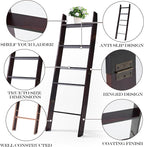 XUNIQUE 5-Tier Blanket Ladder for The Living Room, 4.8 FT Anti-Slip Decorative Ladder Shelf Leaning Quilt Rack, Lightweight, 