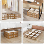 Bamboo Under Bed Storage with Wheels,Rolling Underbed Shoe Organizer Box for Shoes,Blankets,Toys,Clothes Container Space-Savi