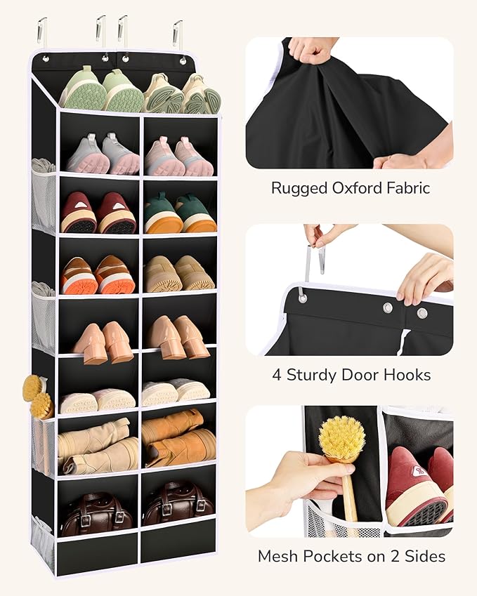 ULG Over The Door Shoe Organizer with 16 Large Pockets, Hanging Shoe Rack for Closet Door, Space Saving Shoe Storage for Boot