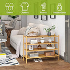 BMOSU 4-Tier Bamboo Extended Shoe Rack Premium Stackable Shoe Shelf Storage Organizer for Hallway Closet Living Room Entryway