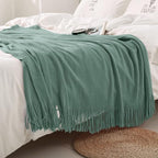 Homiest Decorative Knitted Throw Blanket with Fringe, Lightweight Acrylic Knit, Soft & Cozy Tassel Blanket for Couch, Sofa, B