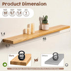 fuqing Floating Shelves for Wall, 48 inch Rustic Solid Elm Wood Floating Shelves, Wooden Wall Shelves with Invisible Heavy Du