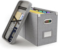 Oterri File Organizer Box with Lid, Hanging Filing File Box with Mesh Pocket, Document Organizer Box for Letter Files, Portab