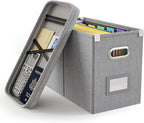 Oterri File Organizer Box with Lid, Hanging Filing File Box with Mesh Pocket, Document Organizer Box for Letter Files, Portab