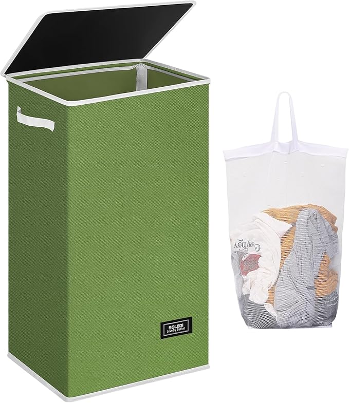 SOLEDI Laundry Hamper with Lid 100L Large & Tall Collapsible Laundry Basket, Clothes Hamper with Bag Removable Easy to Carry,