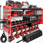POKIPO Large Power Tool Organizer Wall Mount with Charging Station,4 Layer Heavy Duty Metal Tool Storage Shelf Loads 600lbs,B