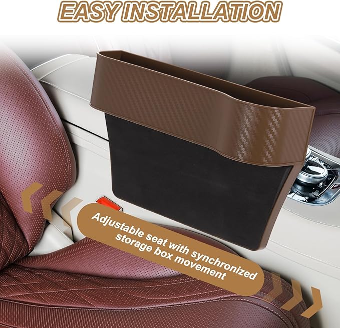 HARFINGTON 2pcs Car Seat Gap Filler Organizer 10.2 x 6.5 x 2.8 Inch PP Universal Car Organizer Storage Box Between Seat and Console (Left+Right) with Cup Holders for Phone Sunglasses, Brown