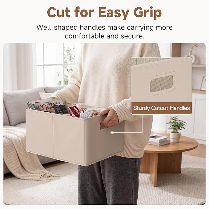StorageWorks Fabric Storage Bins for Shelves, Closet Organizers and Storage Baskets, Collapsible Storage Bins with Cutout Han