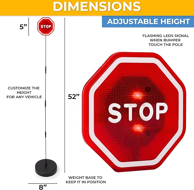 Zento Deals LED Flashing Stop Sign Parking Assistant for Garage- 7” Bright Red Stop Sign, Warning Car Stop Indicator Sensor for Vehicles, Adjustable Height, Premium Quality