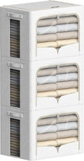 FHSQX 3 Pack Clothes Storage Bins Foldable Metal Frame Storage Box Stackable Linen Fabric Container Organizer Set with Carryi