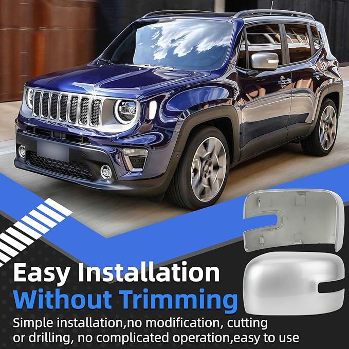 Driver Side Mirror Cover Replacement for Jeep Renegade 2015 2016 2017 2018 2019 - Left Side Mirror Covers, Rear View Mirror Cap Accessories With Lamp, Silver
