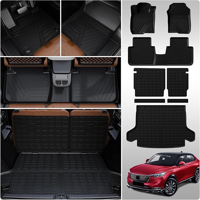 Floor Mats Compatible with 2023 2024 2025 2026 Honda HRV Trunk Mat Cargo Liner Cargo Mat Trunk Liner TPE Back Seat Cover Protector 2024 HR-V Accessories (Trunk Mat+Backrest Mats+Floor Mats)