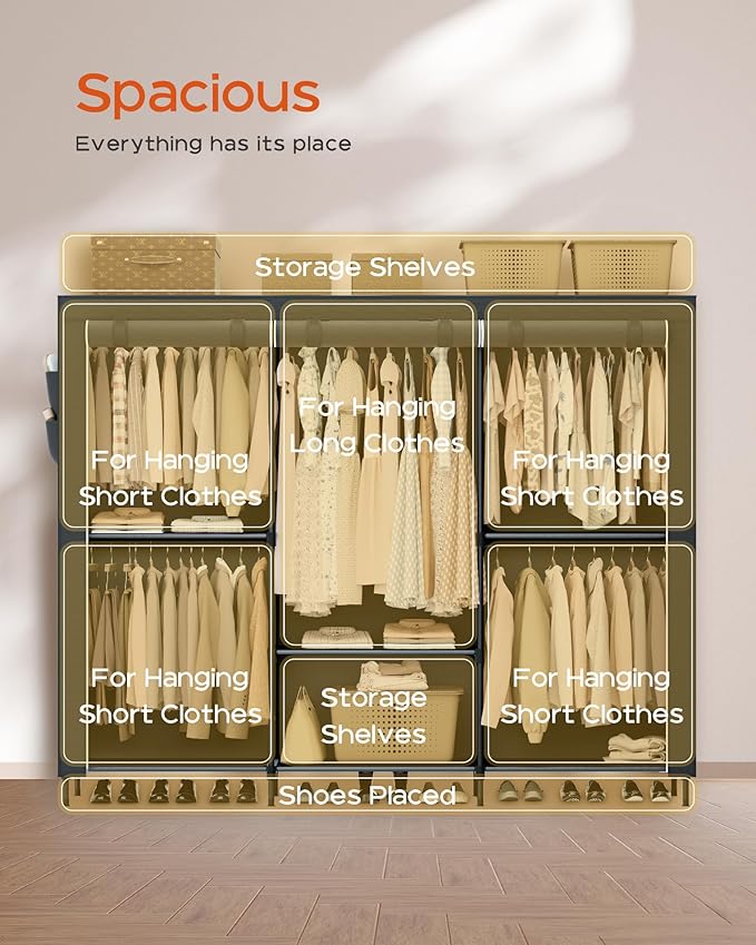 CASAMAYA Clothes Rack, Portable Closet, 81.5 Inch Large Capacity Wardrobe Closet, Clothes Storage Organizer with Shelves and 